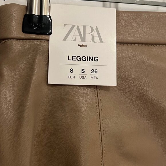 Zara carmel color hi rise faux leather pants size Small - Picture 4 of 9
